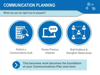 COMMUNICATION PLANNING  What can you do right now to prepare?  Perform a  Review Previous  Build