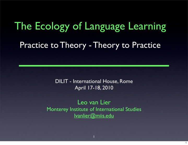 the ecology of language learning