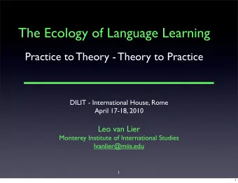 The Ecology of Language Learning  Practice to Theory - Theory to Practice  DILIT - International