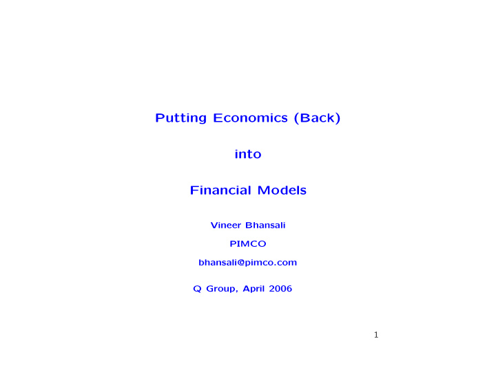 putting economics back into financial models