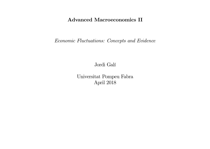 advanced macroeconomics ii economic fluctuations concepts