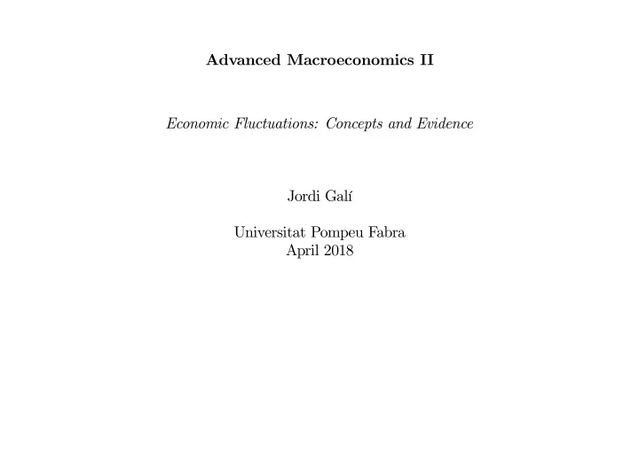 advanced macroeconomics ii economic fluctuations concepts