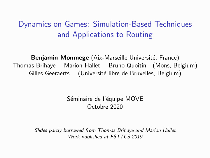 dynamics on games simulation based techniques and