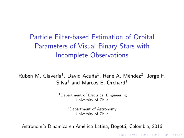 particle filter based estimation of orbital parameters of