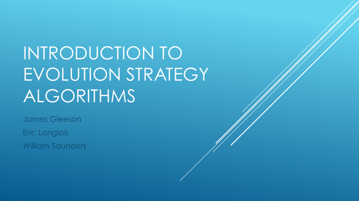 introduction to evolution strategy algorithms