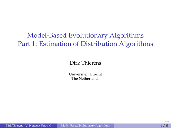 model based evolutionary algorithms part 1 estimation of