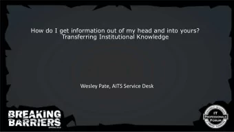 How do I get information out of my head and into yours?  Transferring Institutional Knowledge
