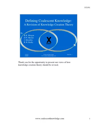 X  X  J. Morabito  R. R. Reilly  3/21/01  Coalescent Knowledge  Slide No: 1  (KKM)