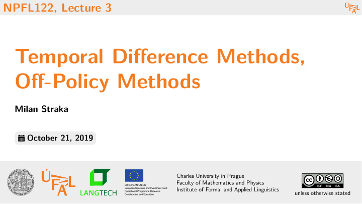 temporal difference methods off policy methods