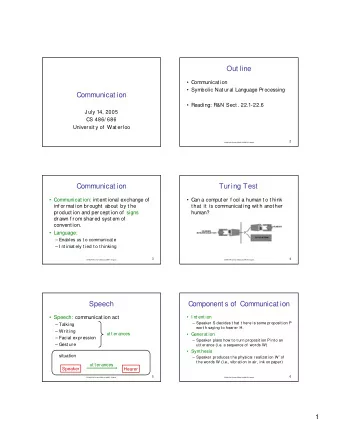 Out line   Communicat ion   Symbolic Nat ur al Language Processing  Communicat ion