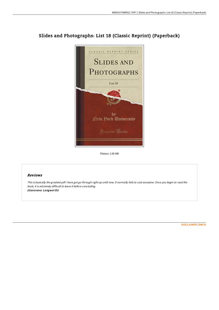 slides and photographs list 18 classic reprint paperback