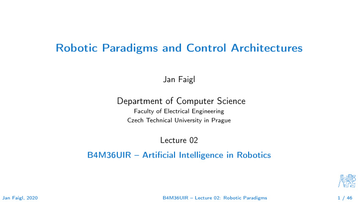 robotic paradigms and control architectures