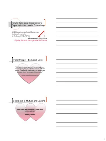 Philanthropy:  Its About Love  Fundraising is about donors.  When you help them  care enough