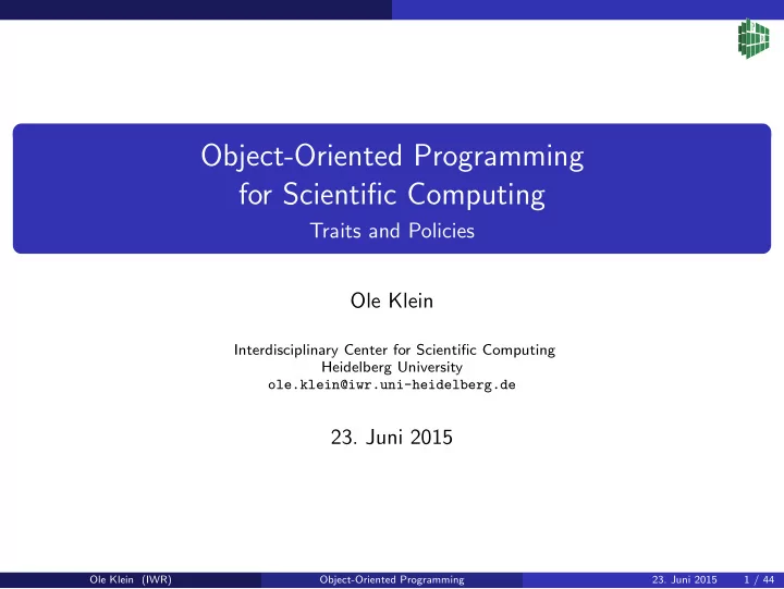 object oriented programming for scientific computing