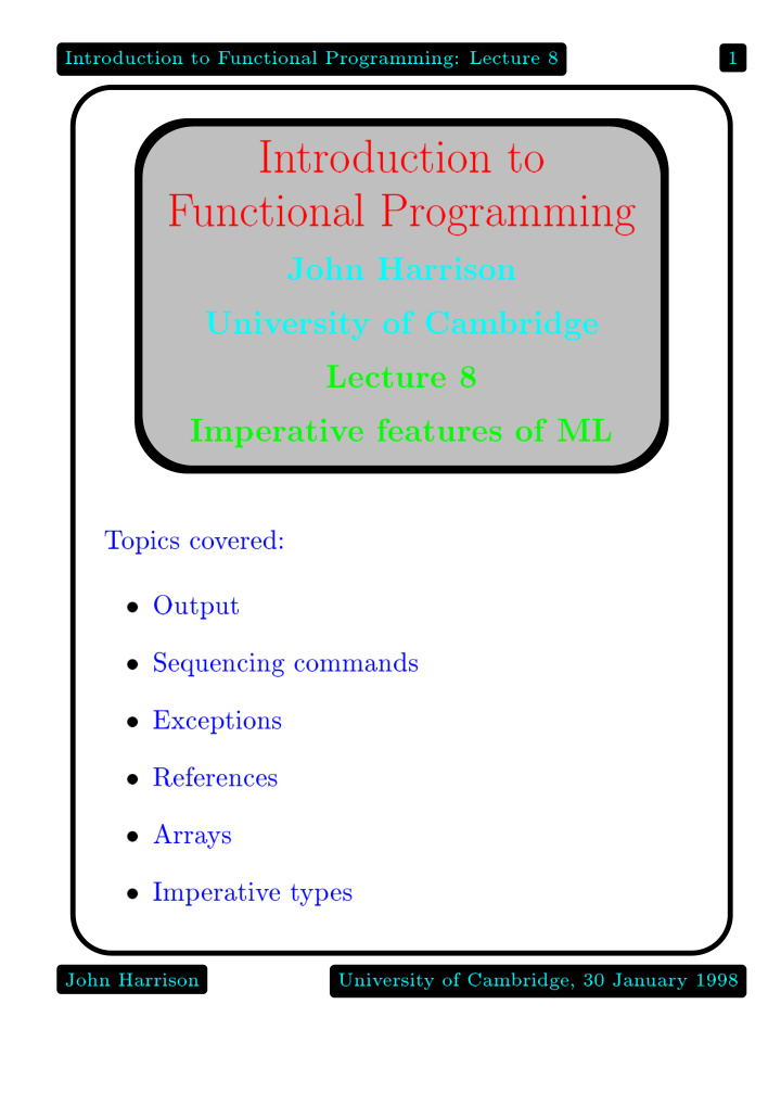 in tro duction to f unctional programming lecture 8 1 in