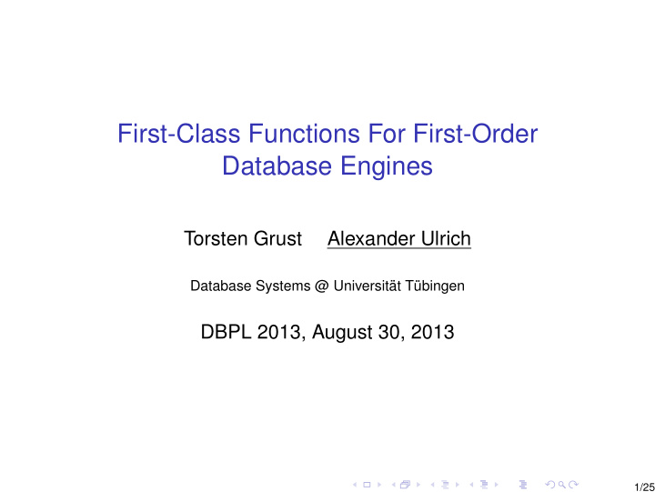 first class functions for first order database engines