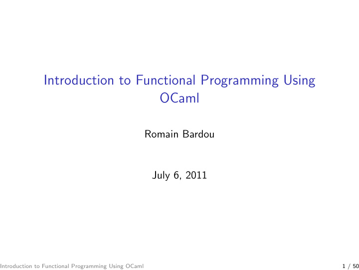 introduction to functional programming using ocaml