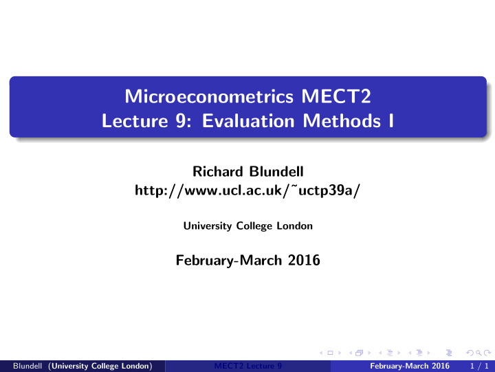 microeconometrics mect2 lecture 9 evaluation methods i