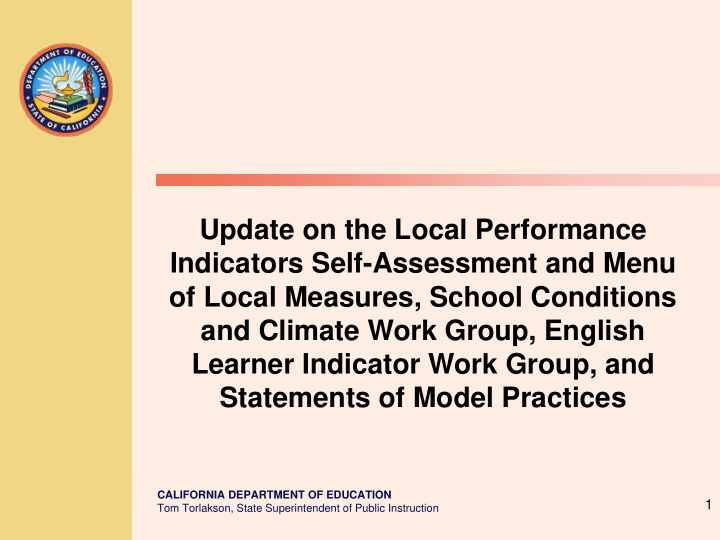 update on the local performance indicators self