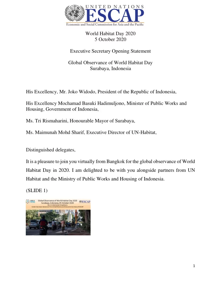 world habitat day 2020 5 october 2020 executive secretary