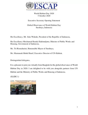 World Habitat Day 2020  5 October 2020  Executive Secretary Opening Statement  Global Observance of