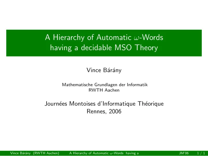 a hierarchy of automatic words having a decidable mso