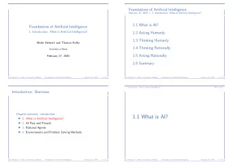 1.1 What is AI?  1. What is Artificial Intelligence?  2. AI Past and Present  3. Rational