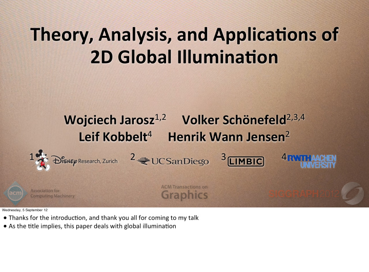 theory analysis and applica2ons of 2d global illumina2on