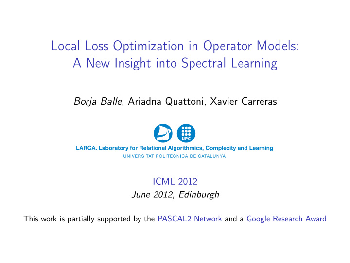 local loss optimization in operator models a new insight