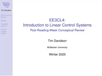 EE3CL4:  Models  Feedback  Introduction to Linear Control Systems  systems  Control