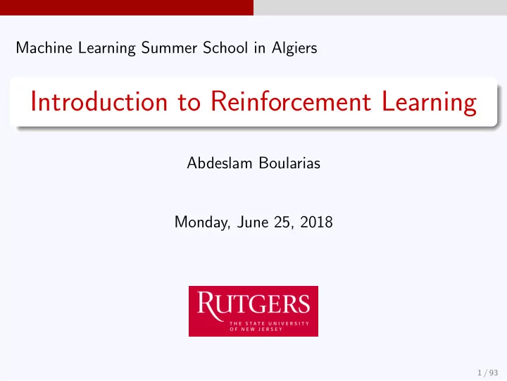 introduction to reinforcement learning
