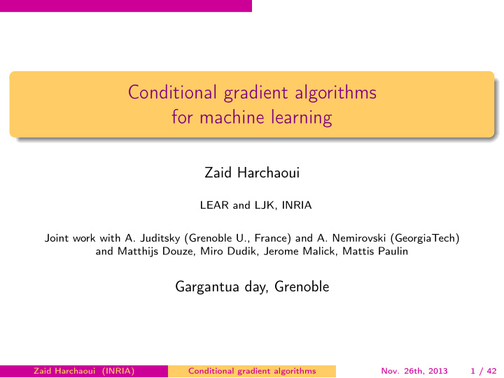 conditional gradient algorithms for machine learning