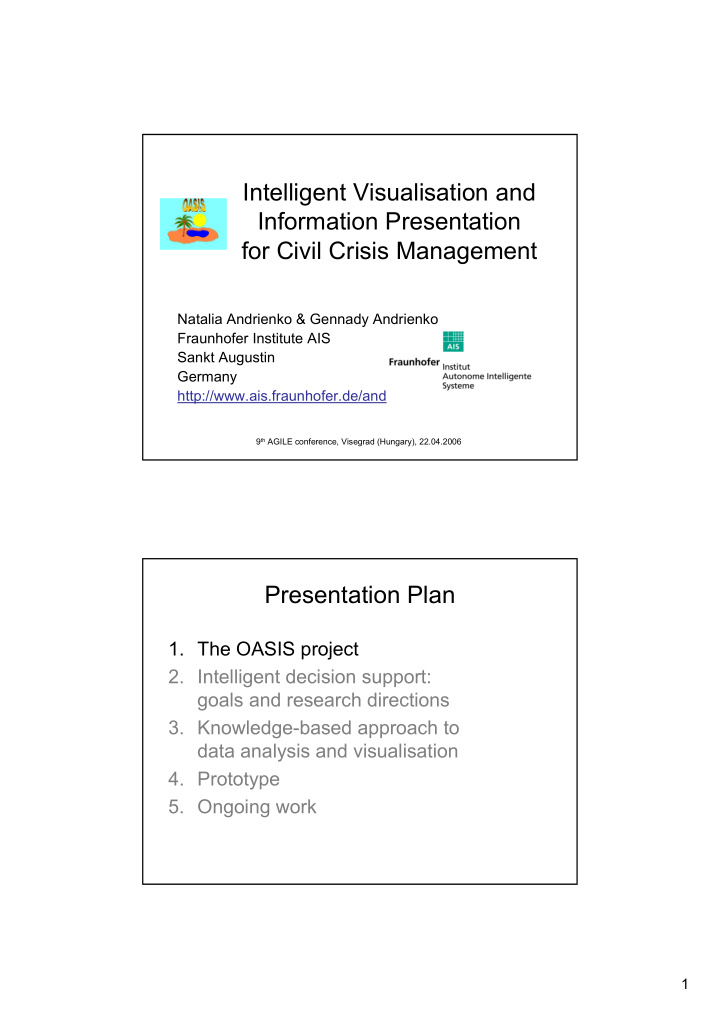 intelligent visualisation and information presentation