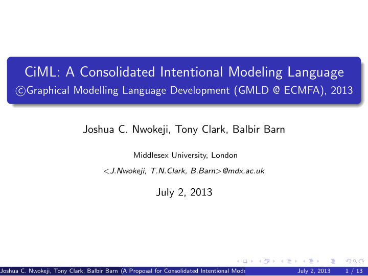 ciml a consolidated intentional modeling language