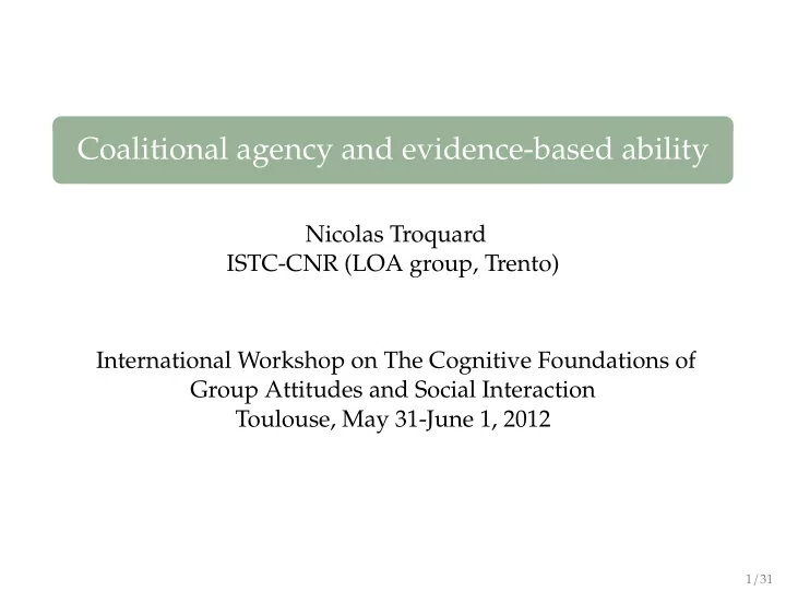 coalitional agency and evidence based ability