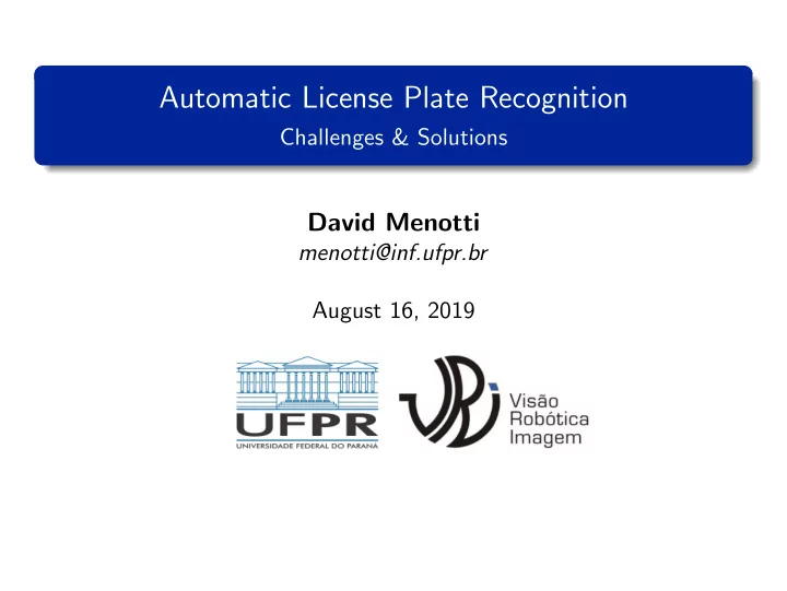 automatic license plate recognition