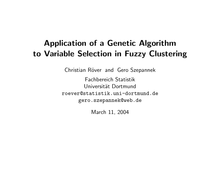 application of a genetic algorithm to variable selection