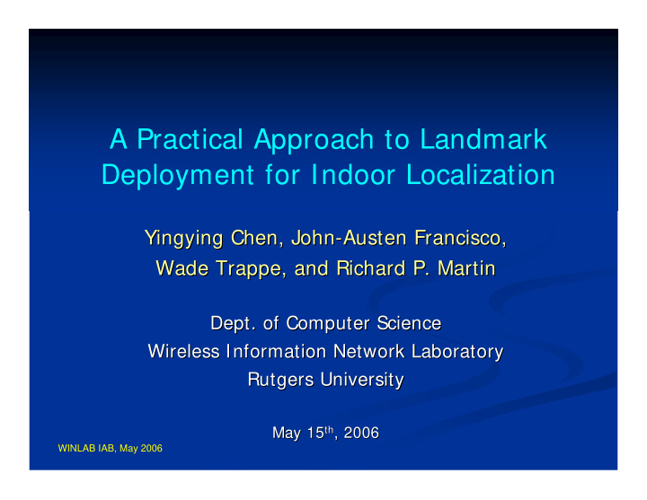 a practical approach to landmark deployment for indoor