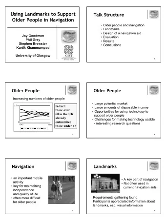 Using Landmarks to Support  Talk Structure  Older People in Navigation   Older people and