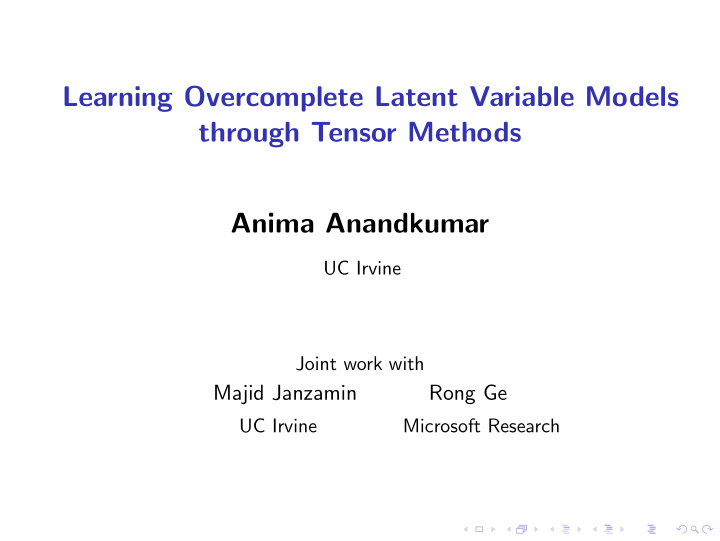 learning overcomplete latent variable models through