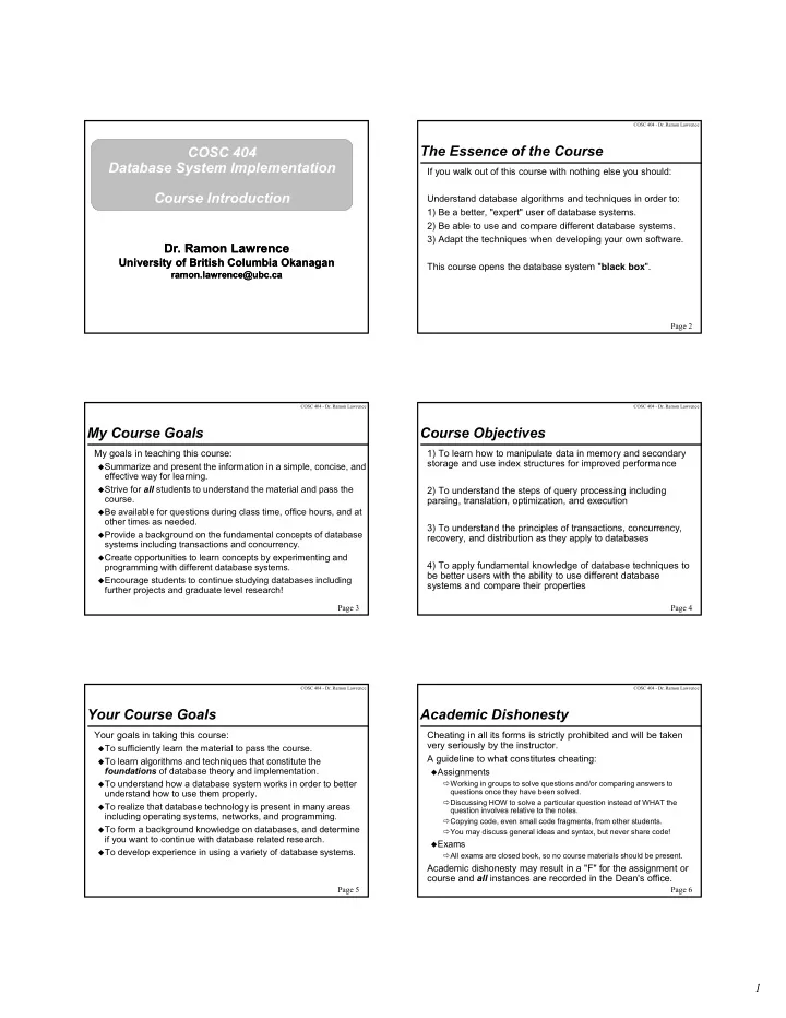 the essence of the course cosc 404 database system