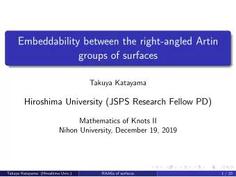 Embeddability between the right-angled Artin  groups of surfaces  Takuya Katayama  Hiroshima