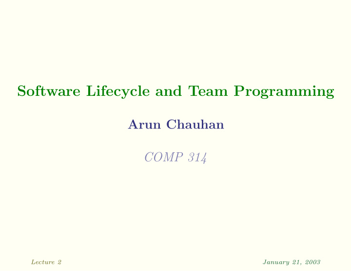 software lifecycle and team programming