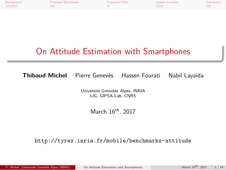 on attitude estimation with smartphones