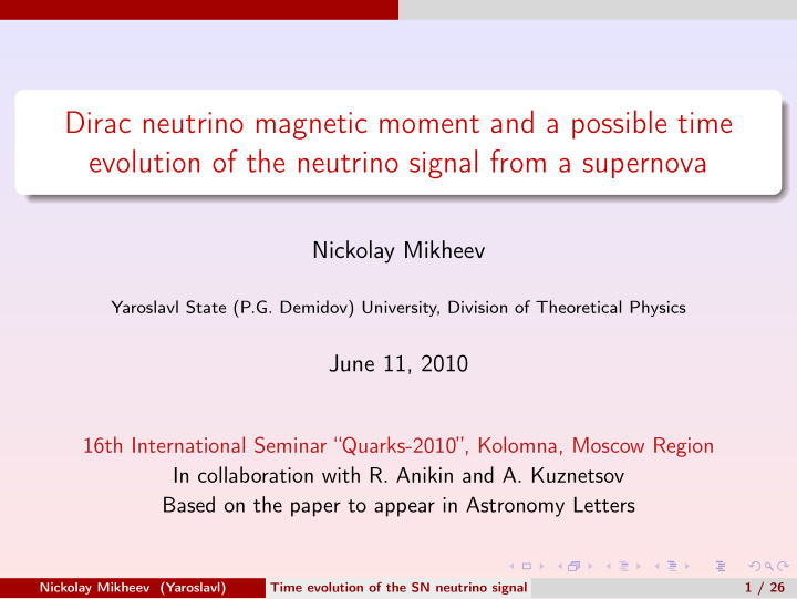 dirac neutrino magnetic moment and a possible time