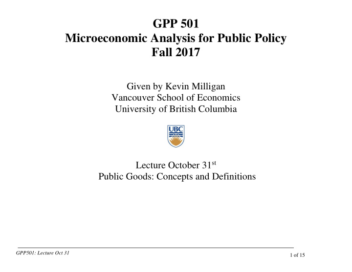 gpp 501 microeconomic analysis for public policy fall 2017