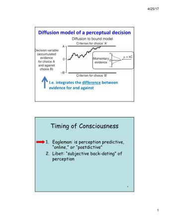 Timing of Consciousness  1.  Eagleman: is perception predictive,  online, or
