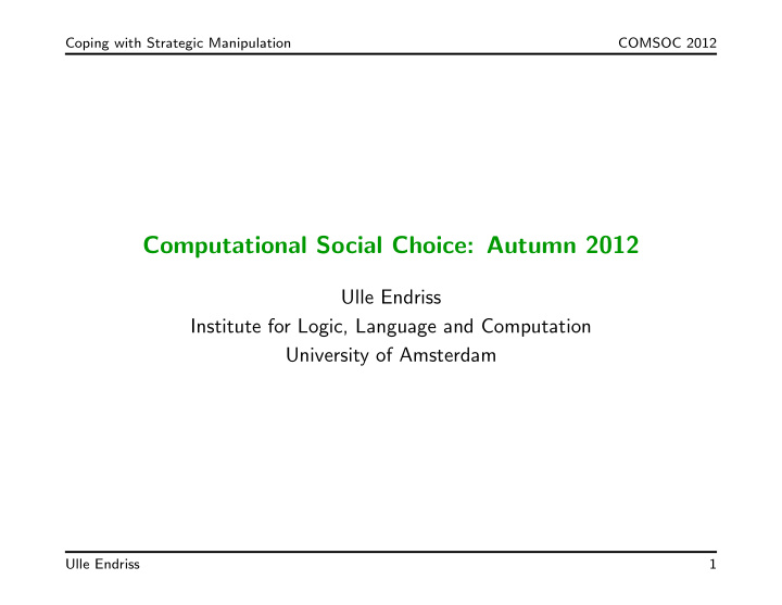 computational social choice autumn 2012