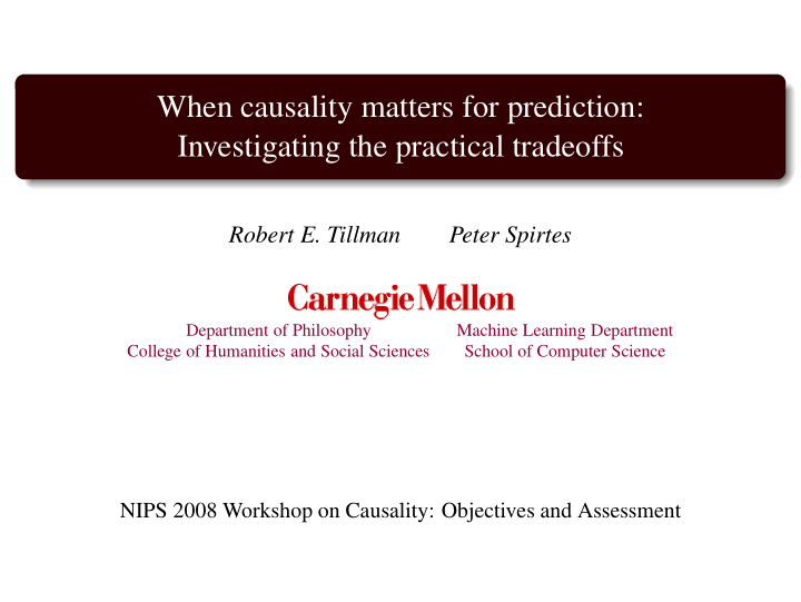 when causality matters for prediction investigating the