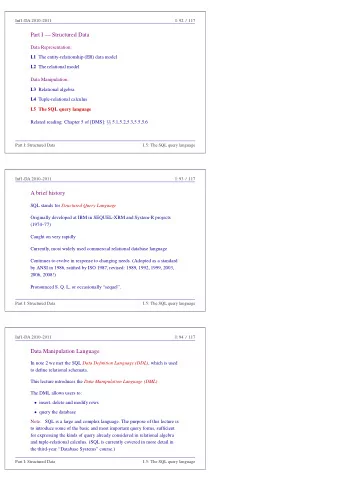 Part I  Structured Data  Data Representation: I.1 The entity-relationship (ER) data model I.2